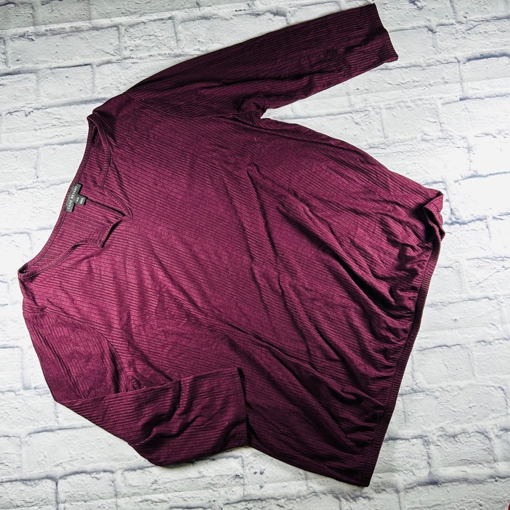 Lane Bryant Purple Ribbed Knit Top 3/4 Sleeve Notched Neck 14/16 Office Casual